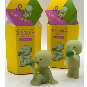 Two Sunday Series Smiski, Paper Airplane and Blowing Bubbles Mini Figures- New